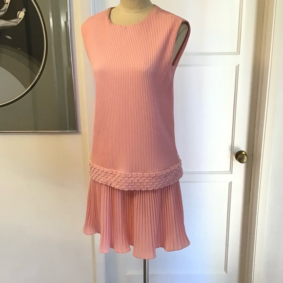 Vintage 60s Pink Drop Waist Mod Beaded Cocktail Dress - Picture 2 of 8